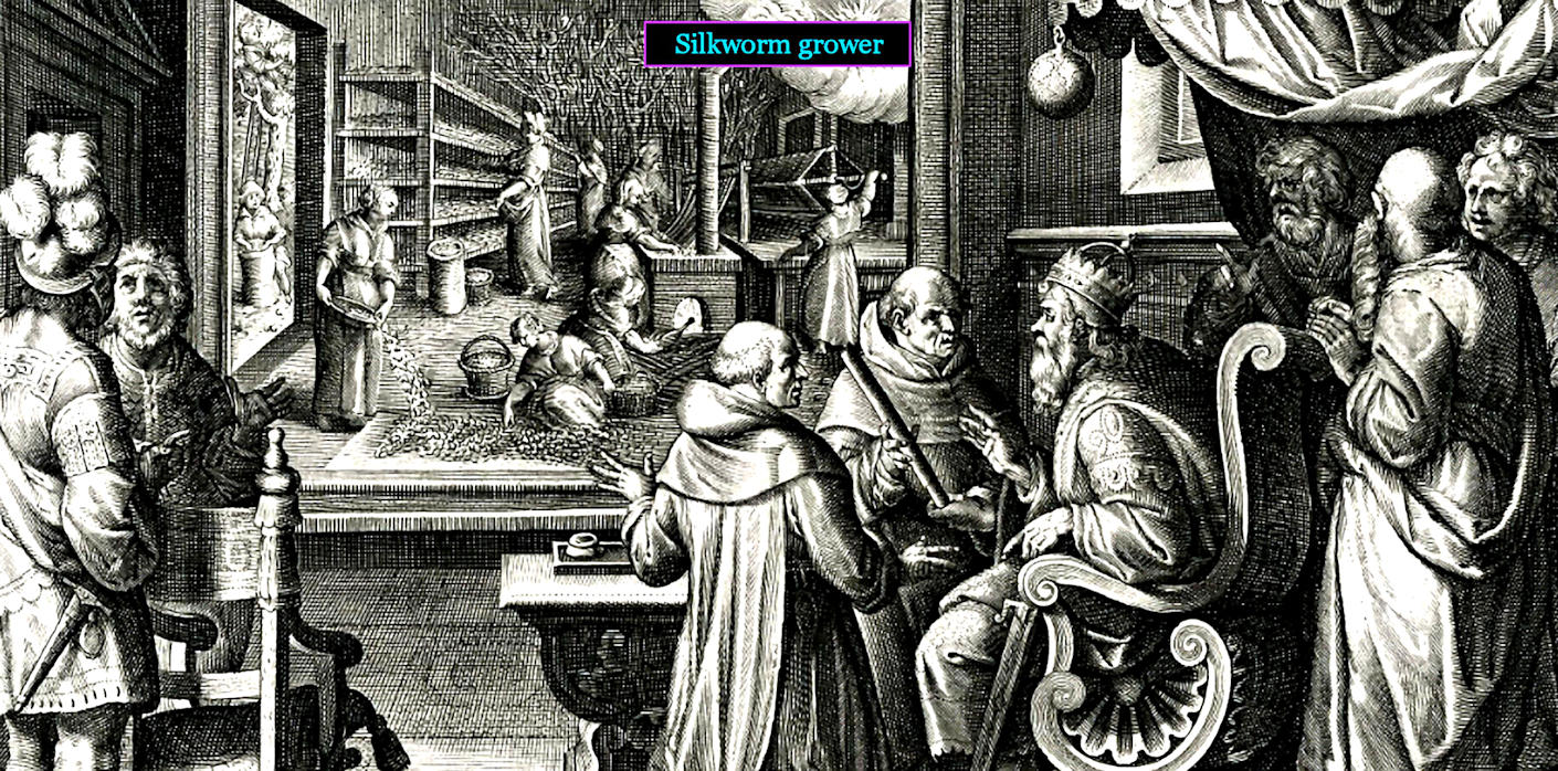 Raising silkworms, 1600
